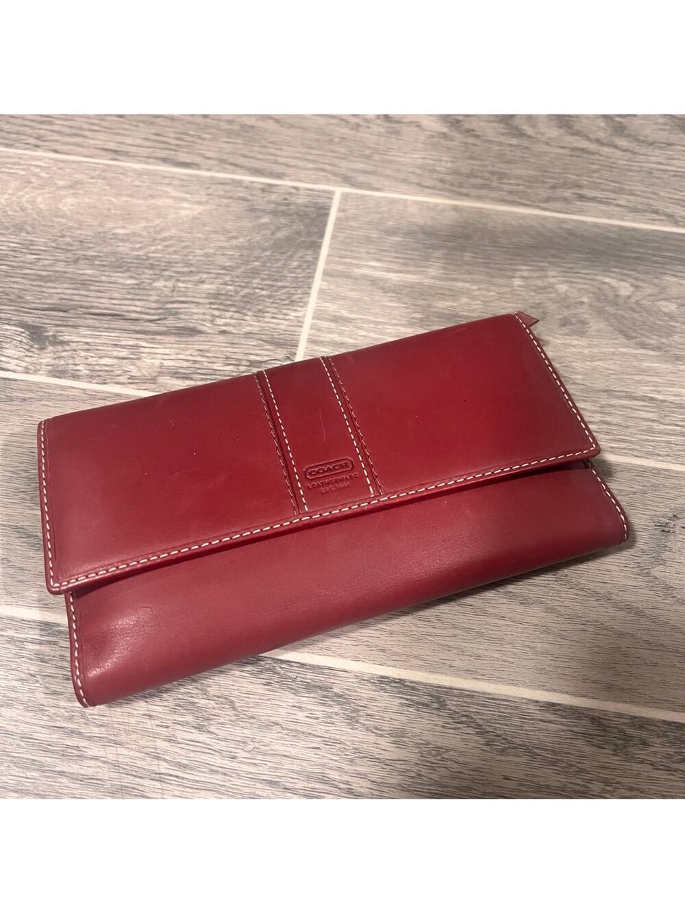 Coach Trifold Leather Wallet Full Size Maroon
